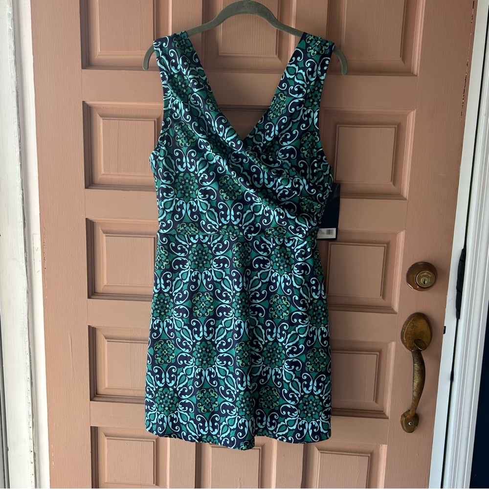 Lands' End Green and Black Patterned swim dress